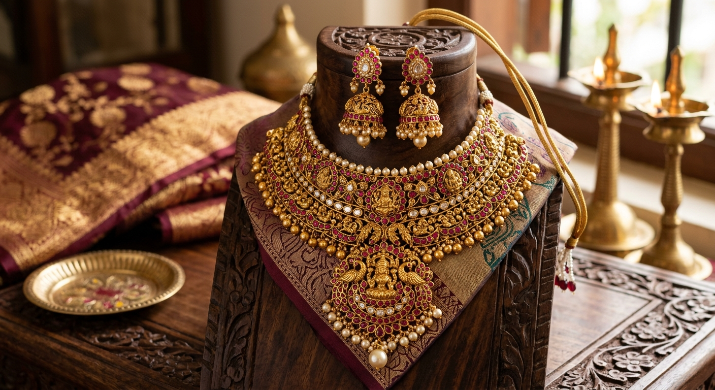 Kundan traditional necklace set with matching earrings